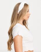 Asos Design Textured Knot Headband In White