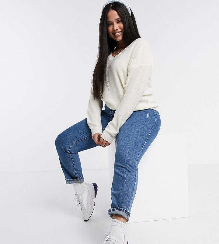 Brave Soul Plus Kansas V-neck Sweater-white