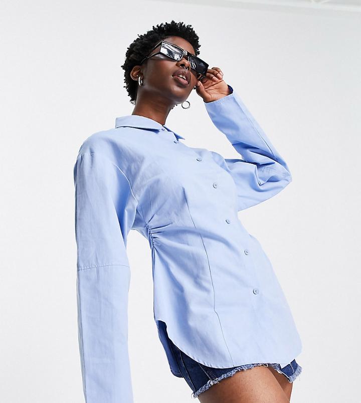 Collusion Fitted Waist Shirt With Cocoon Sleeve In Light Blue-blues