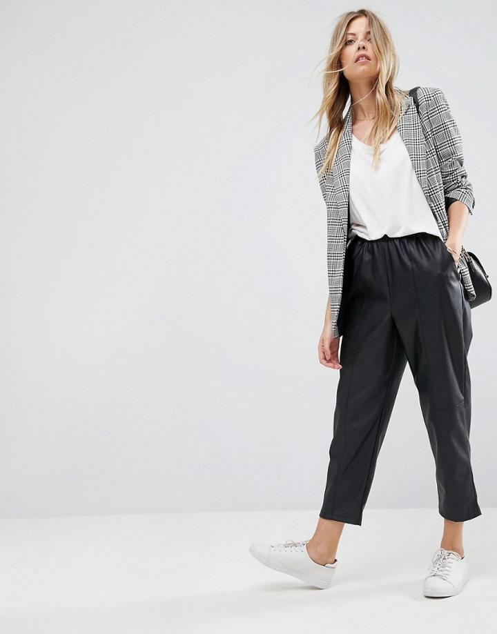 Asos Leather Look Tapered Pant With Elasticated Back - Black