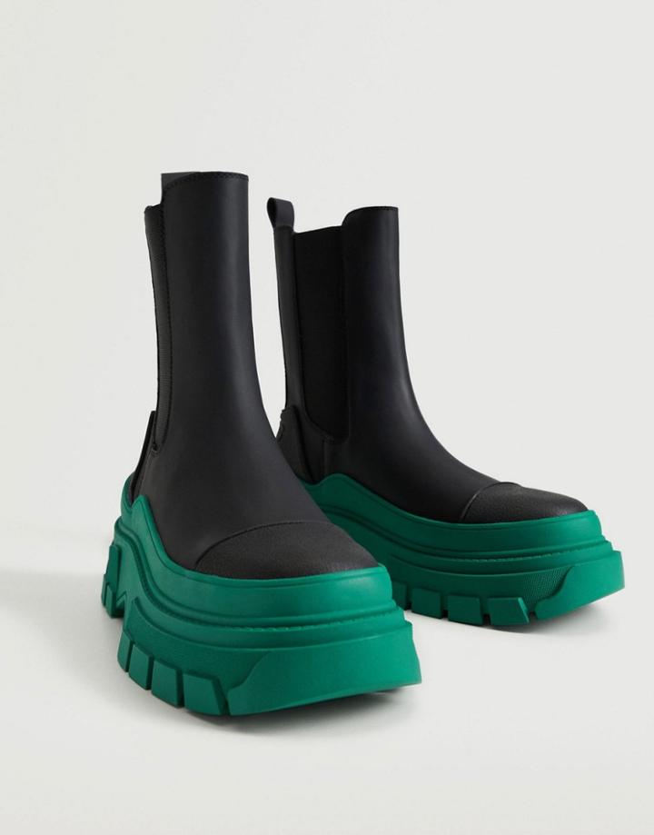 Mango Chunky Pull On Chelsea Boots With Contrast Sole In Black