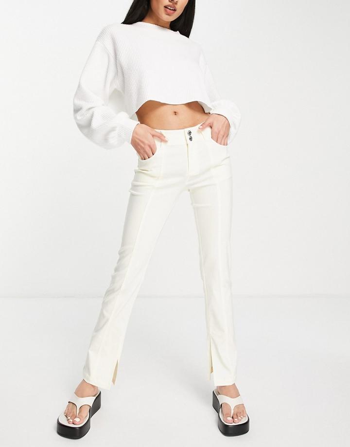 Asos Design Bengaline Low Rise Slit Hem Pants In Cream-white