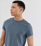 Asos Design Tall T-shirt With Crew Neck And Roll Sleeve In Blue - Blue