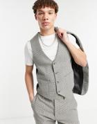 Asos Design Wedding Super Skinny Suit Suit Vest In Gray Wool Blend Micro Houndstooth-grey