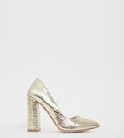 Asos Design Wide Fit Walter D'orsay High Heels In Champagne Croc - Gold