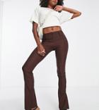 Topshop Tall Bengaline Double Button Low Rise Flare Pants In Chocolate-brown