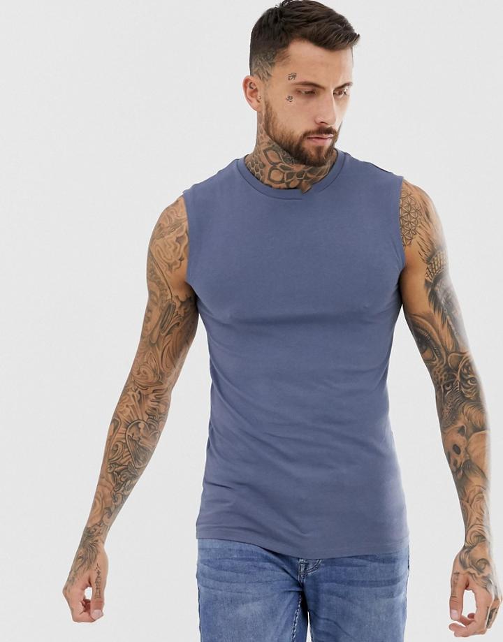 Asos Design Organic Muscle Fit Tank Tank In Gray