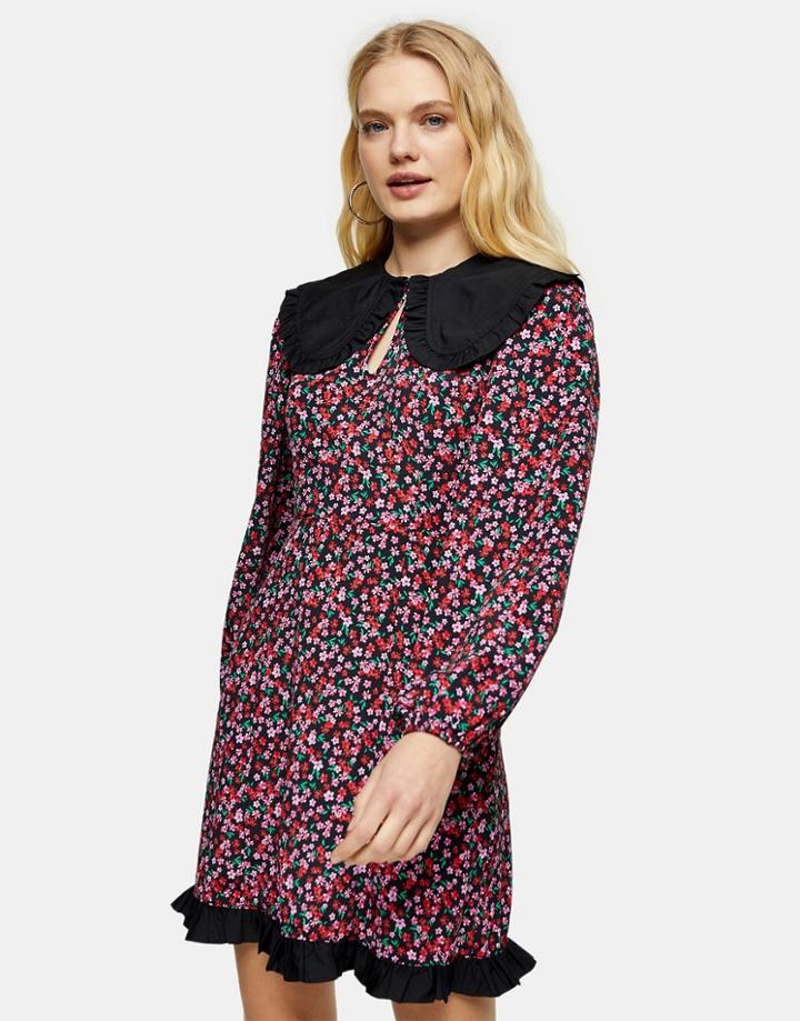Topshop Oversized Collar Mini Tea Dress In Multi