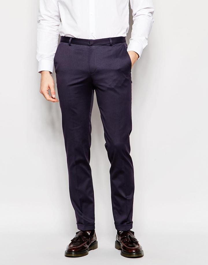 Heart & Dagger Cotton Pants With Turn Up In Super Skinny Fit - Navy