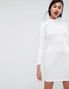 Asos High Neck Mini Dress With Ladder Trim-cream