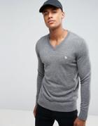 Abercrombie & Fitch V-neck Sweater Fine Gauge Logo In Mid Gray - Gray