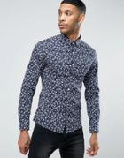 Asos Stretch Super Skinny Shirt In Floral Print - Navy
