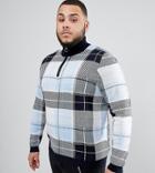 Asos Design Plus Knitted Turtleneck Check Sweater With Zip In Blue-multi