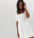 Asos Design Tall Prairie Broderie Mini Dress-white