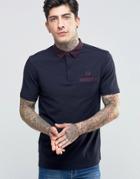Fred Perry Polo Shirt With Woven Collar And Pocket In Navy - Navy