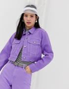 Monki Cropped Denim Jacket With Organic Cotton In Lilac Two-piece - Purple