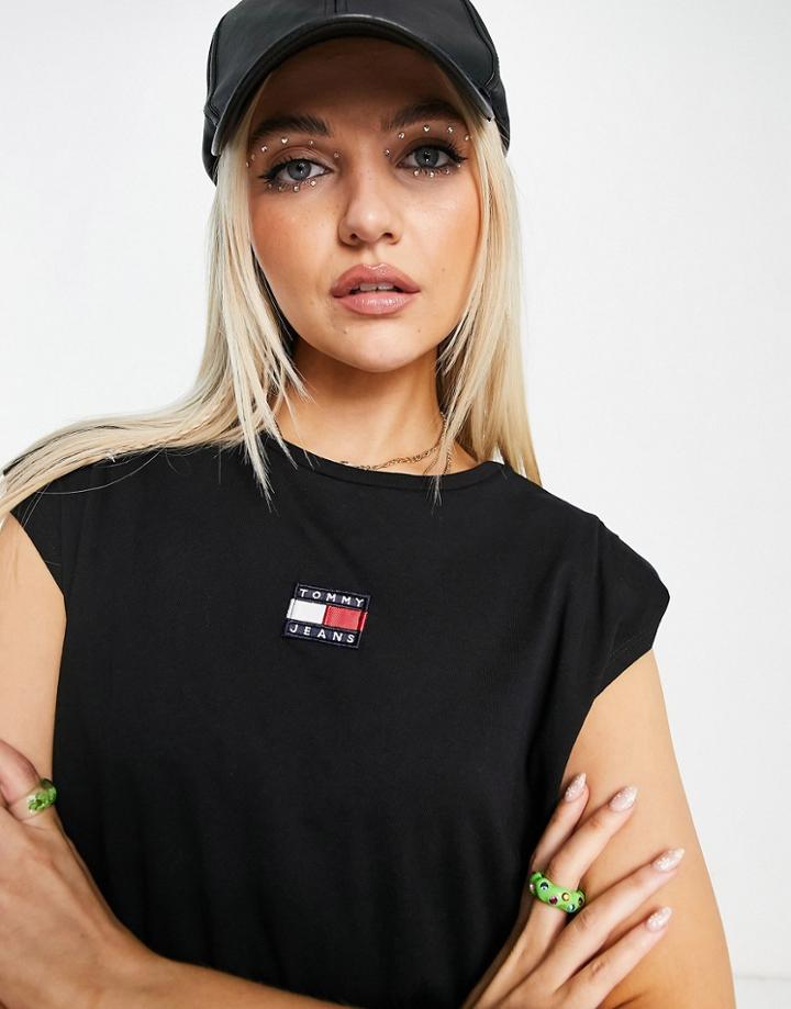 Tommy Jeans Organic Cotton Crop Elasticized Badge Tank In Black