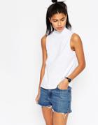 Asos High Neck Wrap Over T-shirt - White