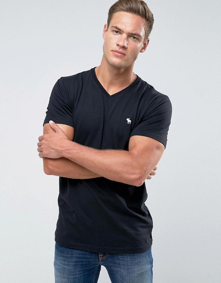 Abercrombie & Fitch Slim Fit T-shirt V-neck Logo In Black - Black