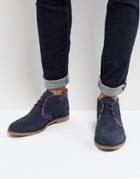 Dune Perforated Desert Boots In Navy Suede - Blue