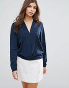 Vila Wrap Front Long Sleeve Blouse - Blue