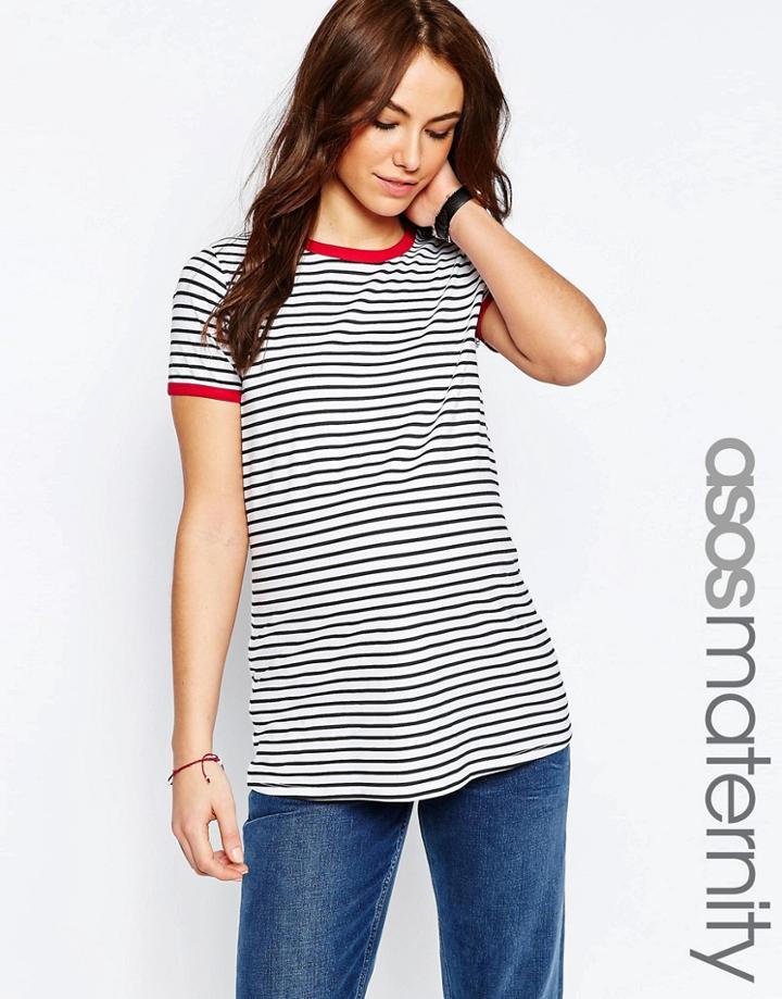 Asos Maternity Stripe T-shirt With Red Tipping Detail - Multi