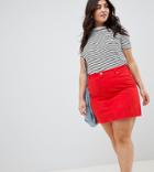 Asos Design Curve Denim Mini Skirt In Red - Red