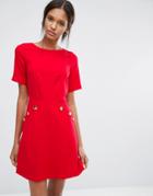Closet Short Sleeve Button Detail Dress - Red