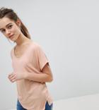 Asos Design Petite T-shirt With Drapey Batwing Sleeve In Pink - Pink