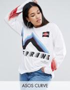 Asos Curve Ultimate T-shirt With Long Sleeve With Sports Logo Print - White