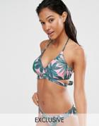 Missguided Tropical Print Wrap Bikini Top - Pink