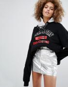 Stylenanda Extreme Oversized Sweatshirt With Lace Up Front And Print - Black