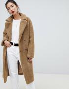 Na-kd Borg Longline Coat In Brown - Brown