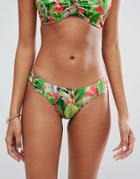 Asos Fuller Bust Exclusive Forest Palm Tab Side Bikini Bottom - Multi