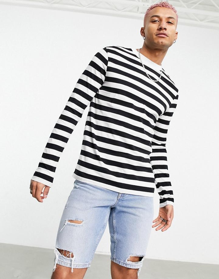 Asos Design Long Sleeve Organic Cotton Striped T-shirt In Black