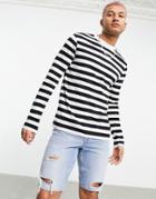 Asos Design Long Sleeve Organic Cotton Striped T-shirt In Black
