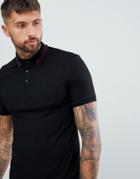 Asos Design Longline Muscle Polo In Rib With Stretch And Tipping - Multi