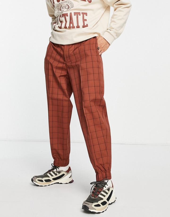 Asos Design Tapered Smart Sweatpants In Crepe Plaid-brown