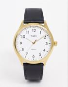 Timex Easy Reader Leather Watch In Black 40mm