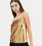 Asos Design Tall Square Neck Sequin Cami - Gold