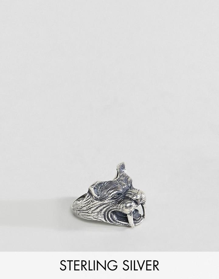 Asos Sterling Silver Ring With Saber Tooth Tiger Design - Silver