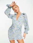 Lavish Alice Gathered Sleeve Mini Dress In Floral-multi