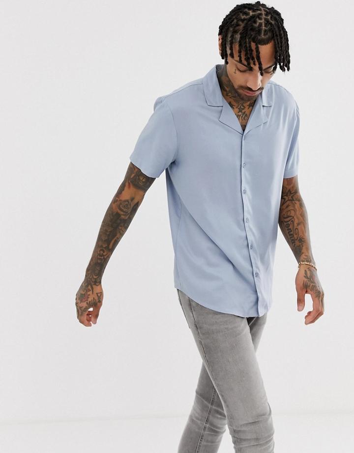 Another Influence Plain Revere Collar Short Sleeve Shirt In Blue - Blue