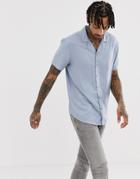 Another Influence Plain Revere Collar Short Sleeve Shirt In Blue - Blue