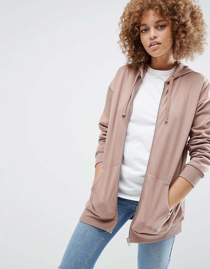 Asos Ultimate Oversized Zip Through Hoodie - Pink