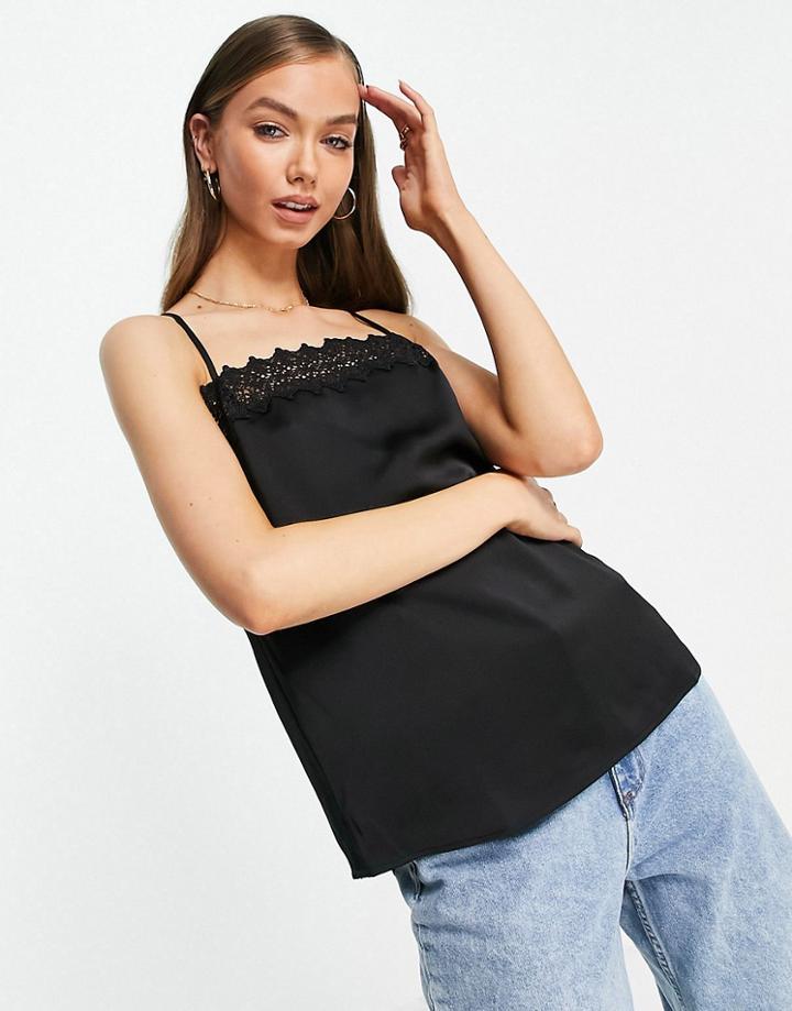 Y.a.s Recycled Cami Top With Lace Detail In Black