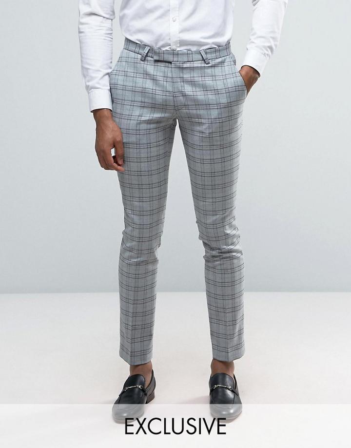 Noose & Monkey Super Skinny Wedding Suit Pants In Check - Gray