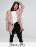Asos Curve Parka With Waterfall And Storm Flap - Pink
