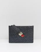 Lulu Guinness Glitter Grace Clutch Bag In Red Lipstick - Black