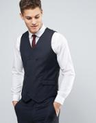 Asos Wedding Slim Suit Vest In Dark Navy 100% Wool